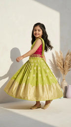 Lime Green & Magenta Lehenga Set