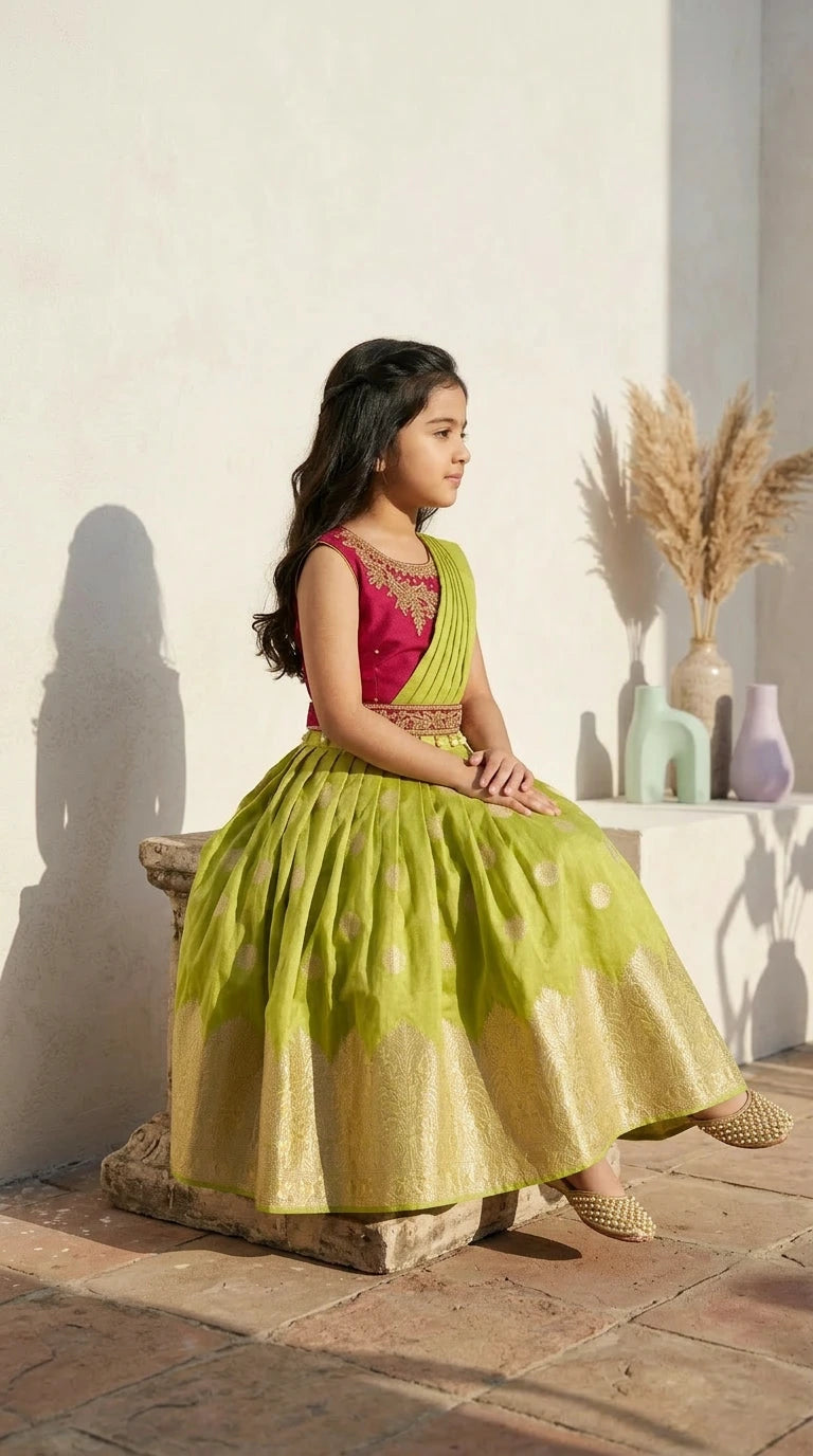 Lime Green & Magenta Lehenga Set