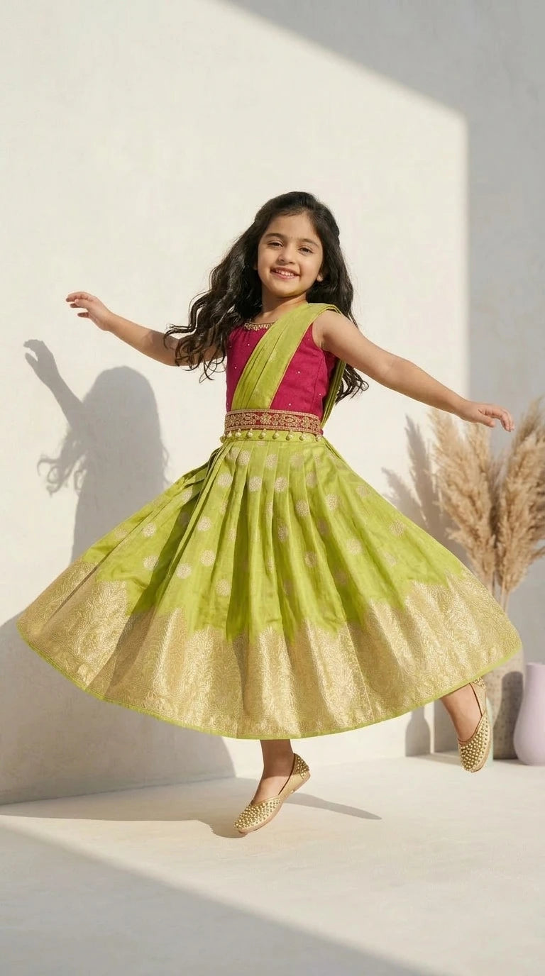 Lime Green & Magenta Lehenga Set
