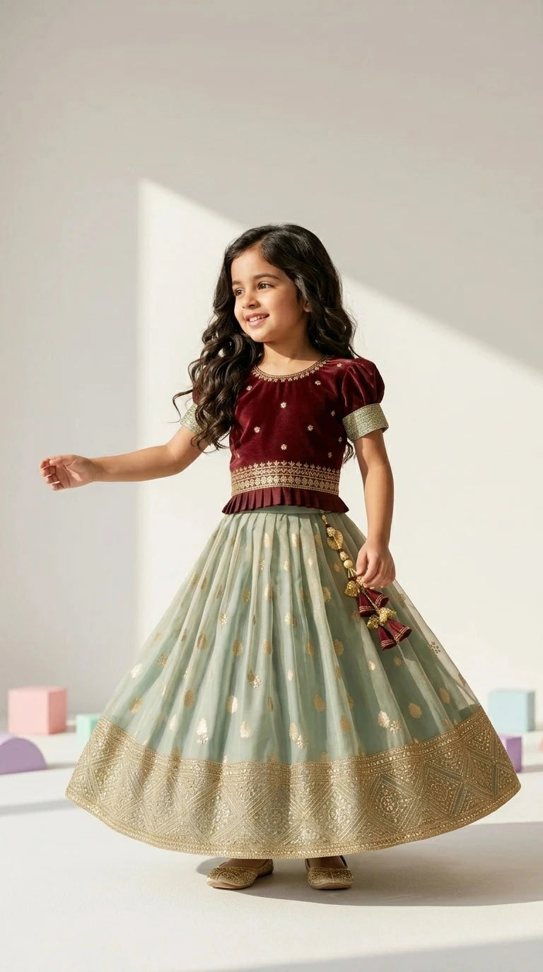 Maroon & Mint Classic Lehenga Set