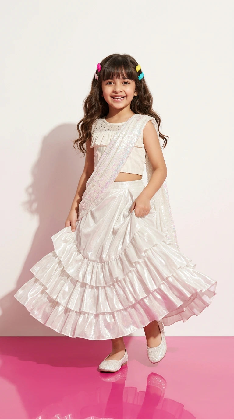 Pearl White Ruffle Lehenga Set