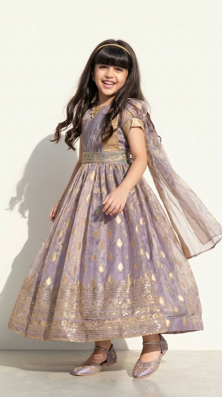 Mauve Gold Ethnic Gown with Dupatta