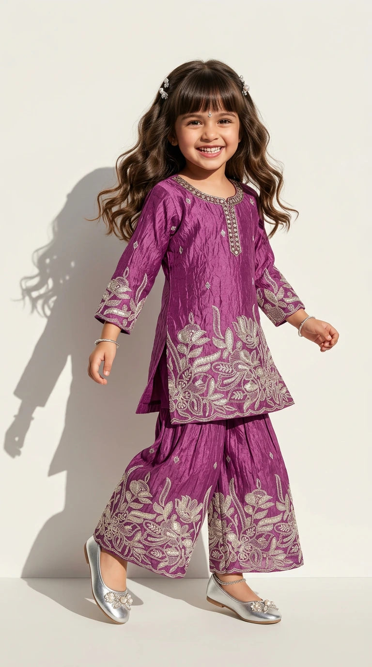 Orchid Purple Embroidered Kurta & Palazzo Set