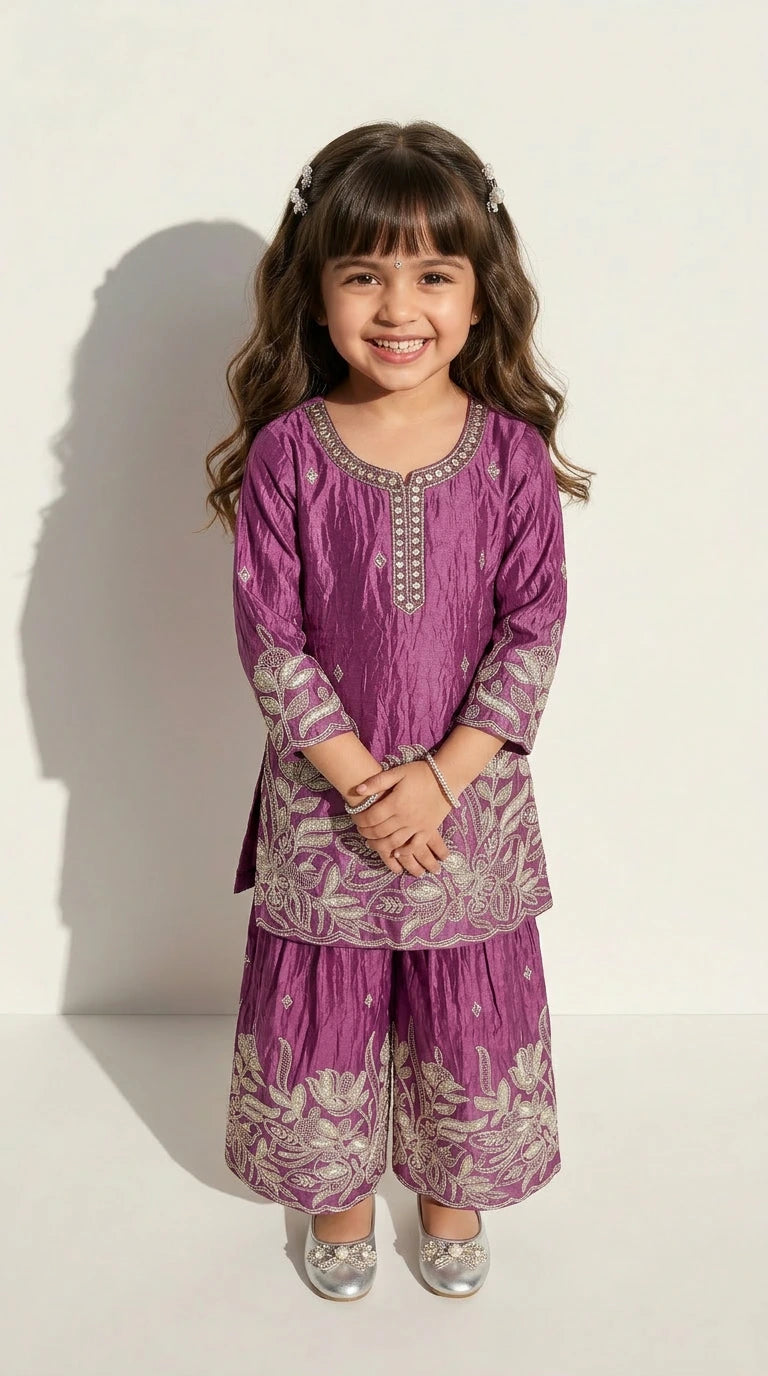 Orchid Purple Embroidered Kurta & Palazzo Set