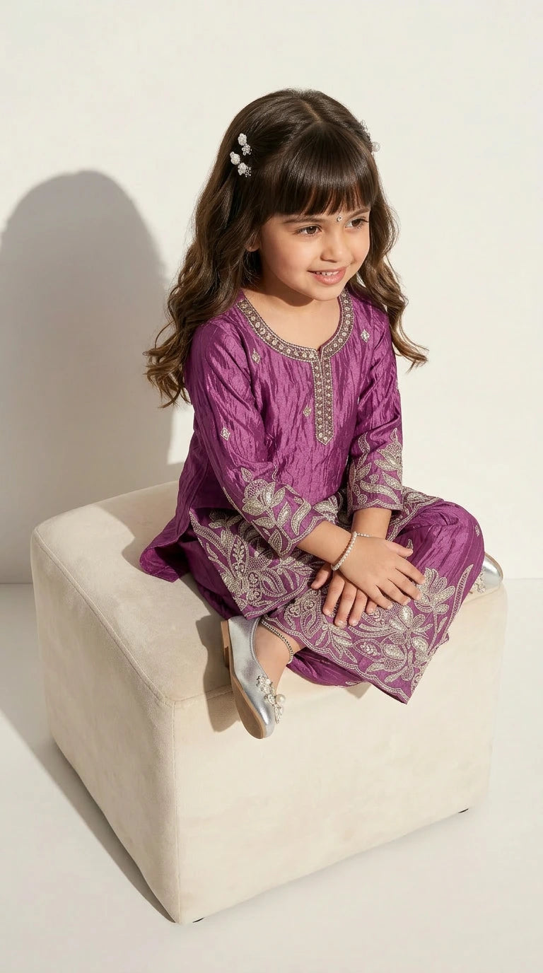 Orchid Purple Embroidered Kurta & Palazzo Set