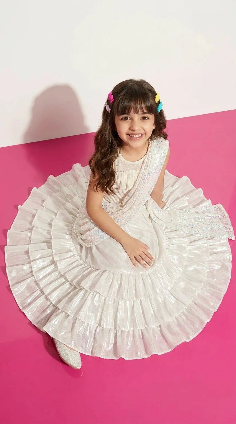 Pearl White Ruffle Lehenga Set