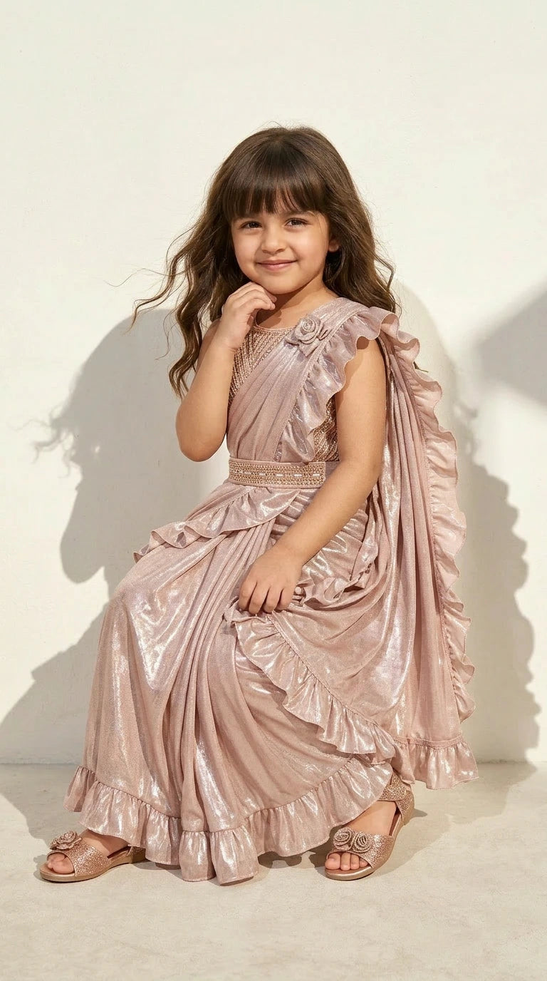 Rose Gold Draped Saree Gown