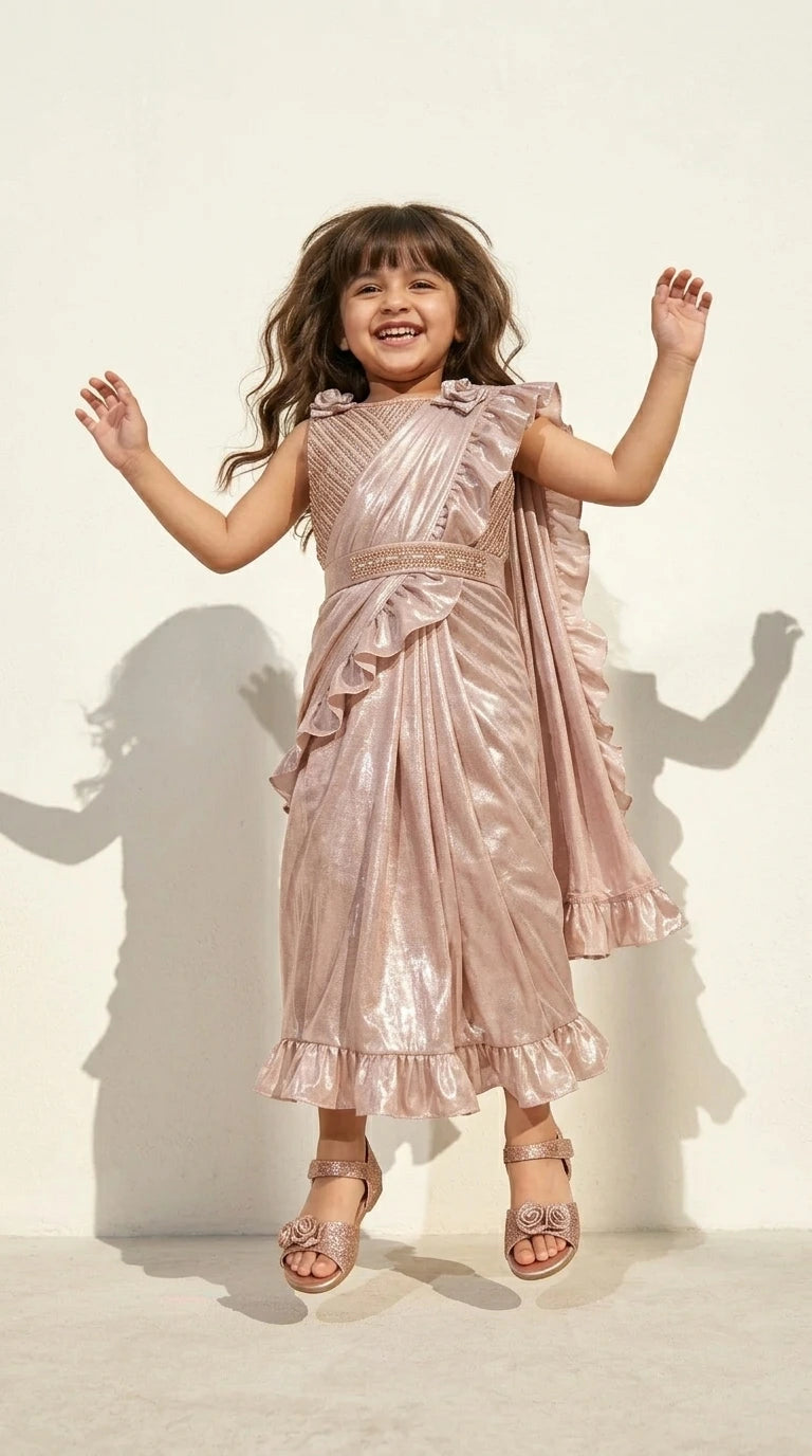 Rose Gold Draped Saree Gown