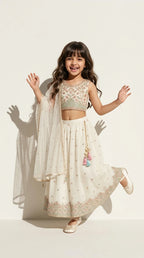 Off-White Pastel Floral Lehenga Set