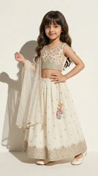 Off-White Pastel Floral Lehenga Set