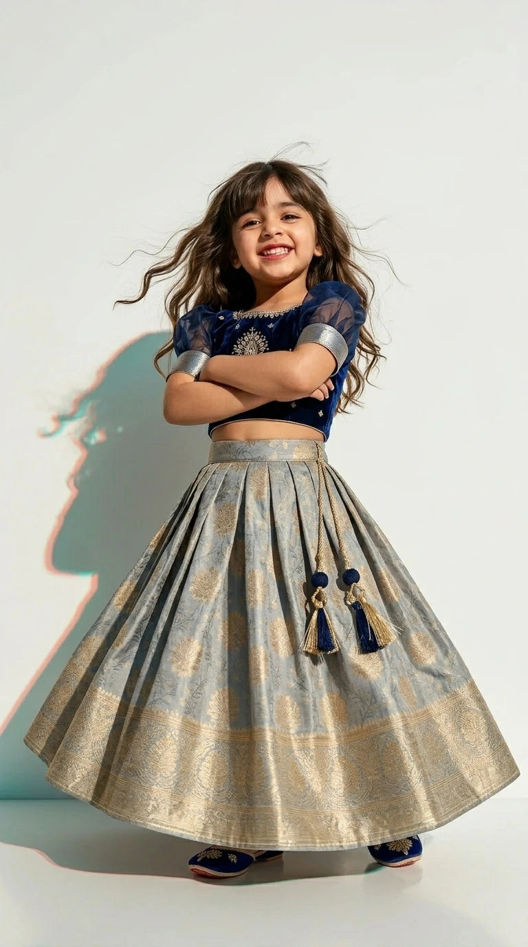 Navy Blue & Gold Festive Lehenga Set