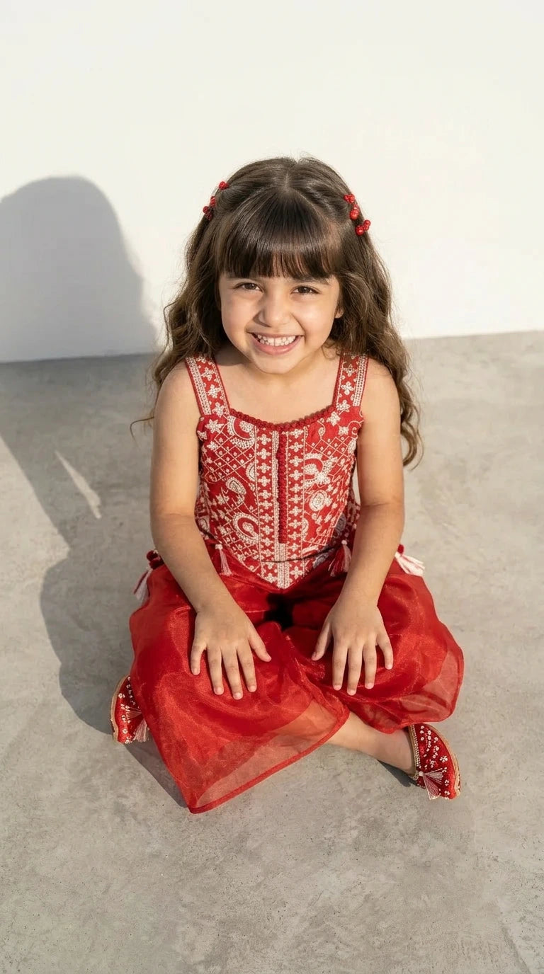 Red Indo-Western Palazzo Set