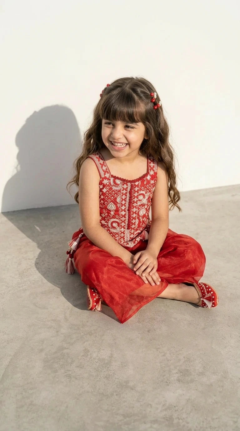Red Indo-Western Palazzo Set