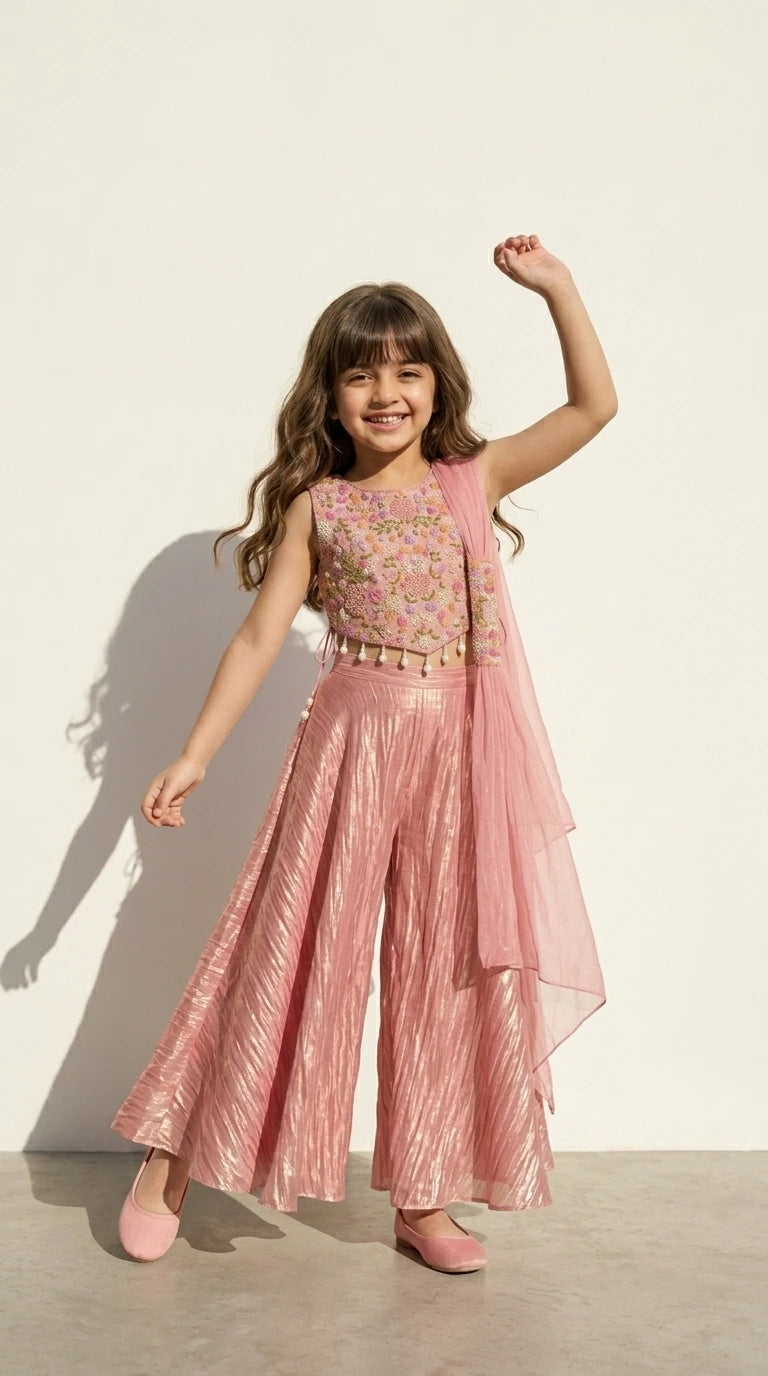 Blush Pink Embroidered Palazzo Set
