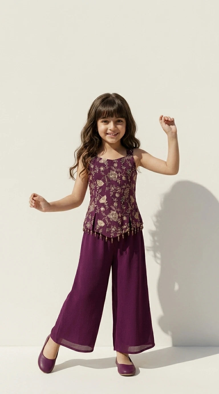 Plum Floral Palazzo Set