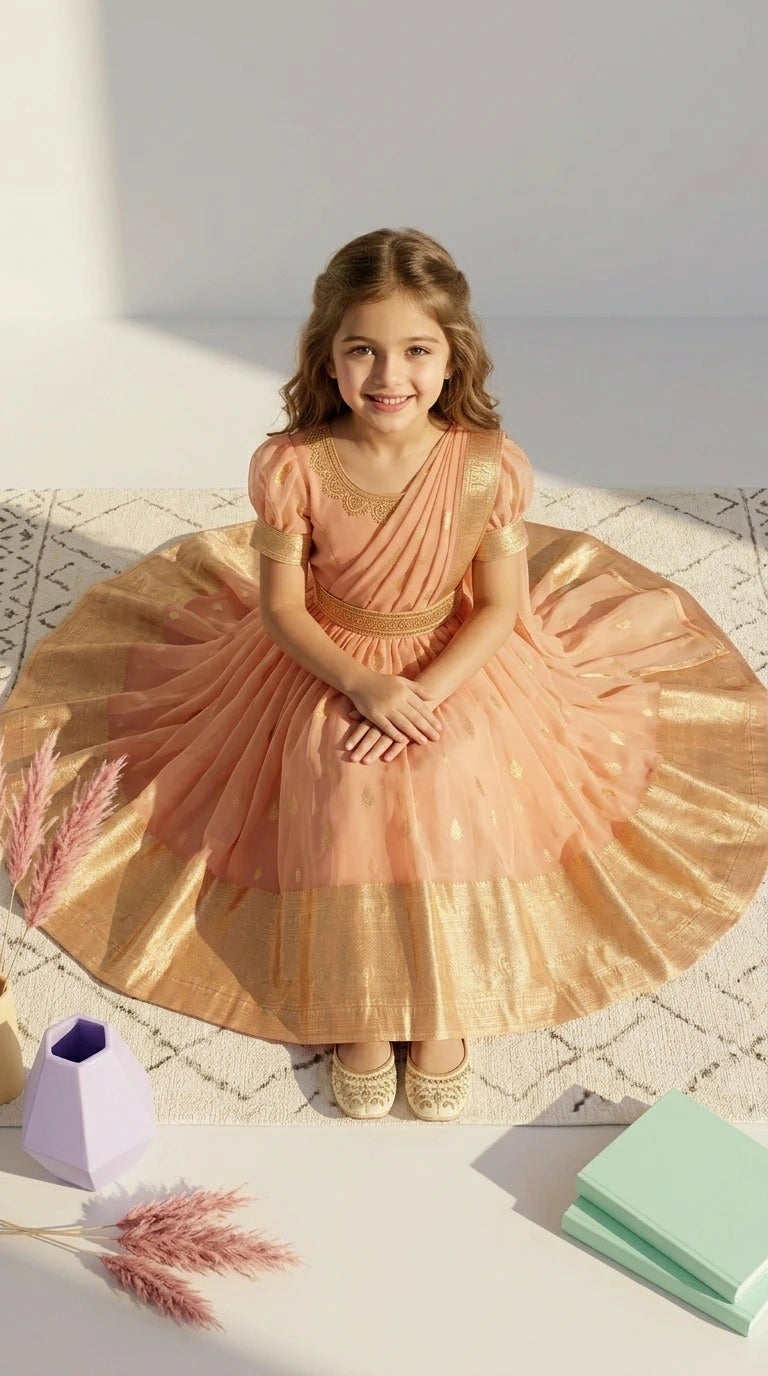 Peach Draped Ethnic Gown