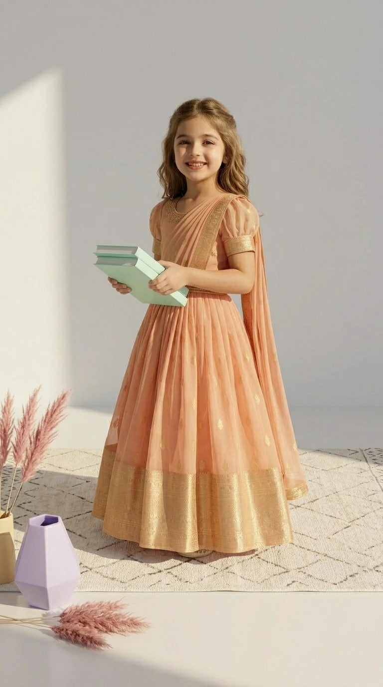 Peach Draped Ethnic Gown