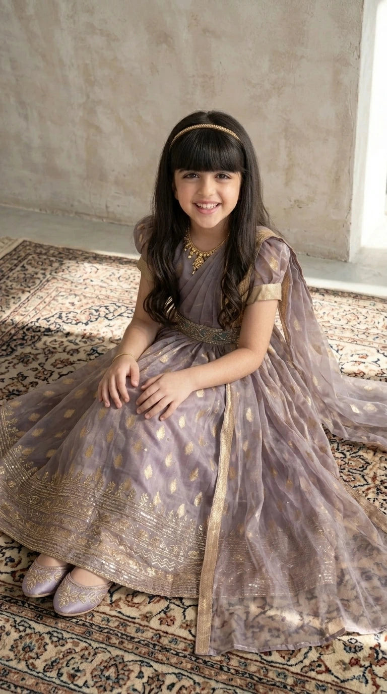 Mauve Gold Ethnic Gown with Dupatta
