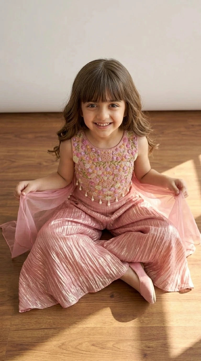 Blush Pink Embroidered Palazzo Set