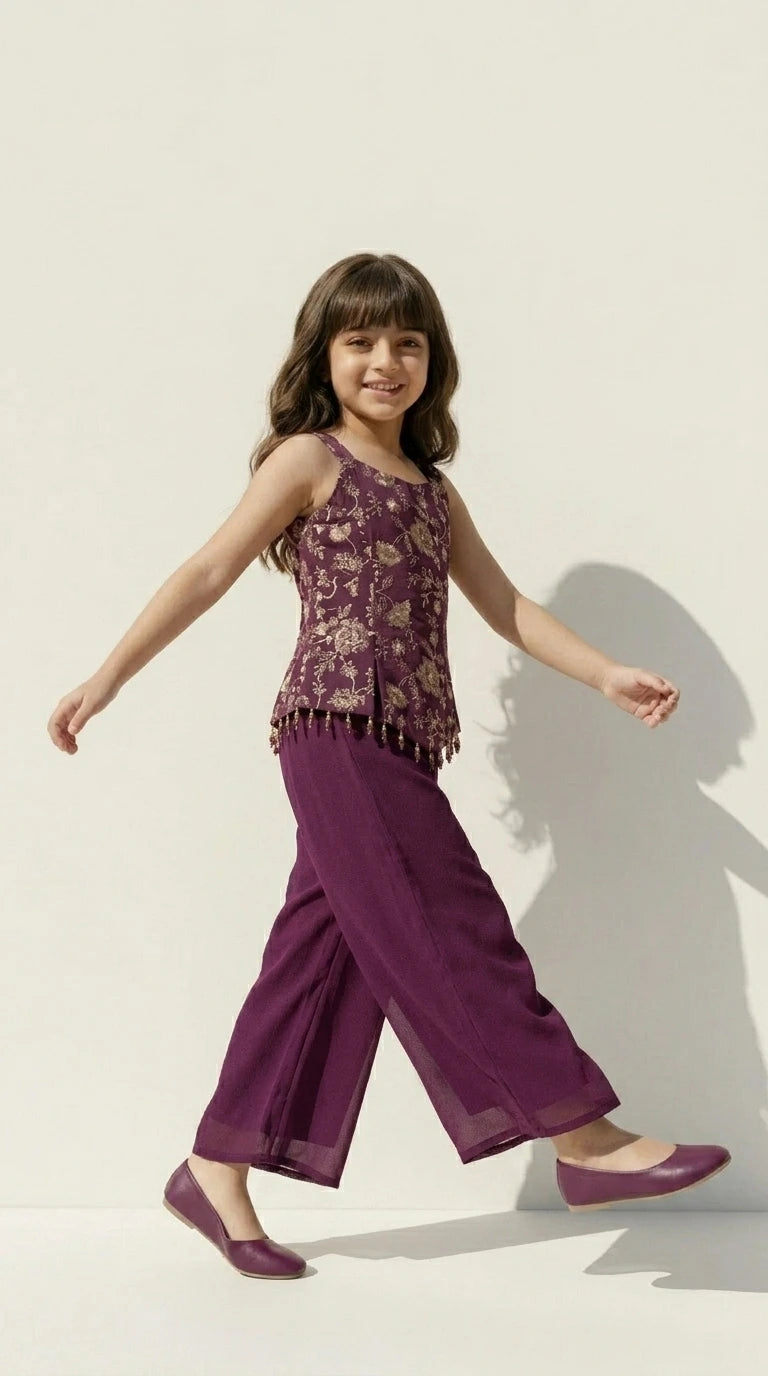 Plum Floral Palazzo Set