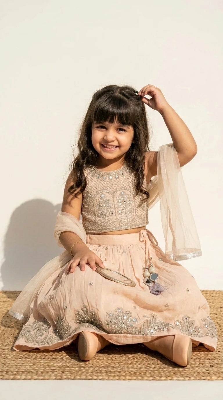 Champagne Beige Embroidered Lehenga Set