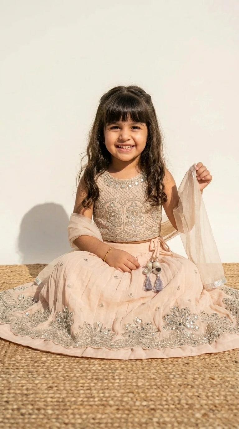 Champagne Beige Embroidered Lehenga Set