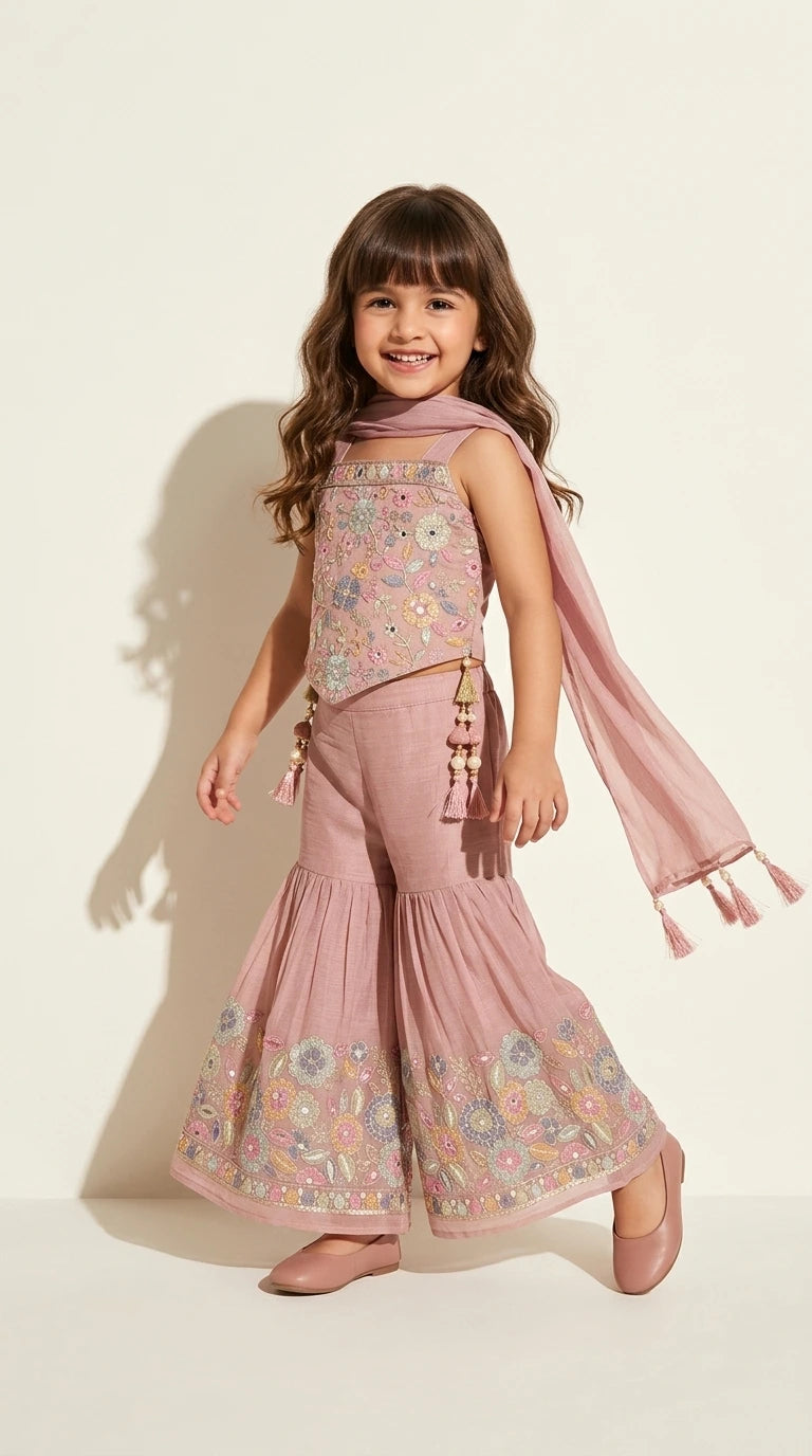 Dusty Rose Floral Sharara Set