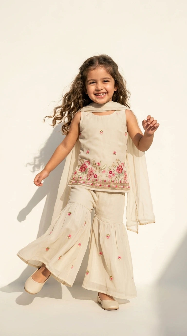 Ivory Floral Sharara Set