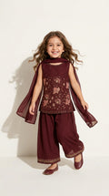 Wine Embroidered Sharara Set