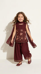 Wine Embroidered Sharara Set