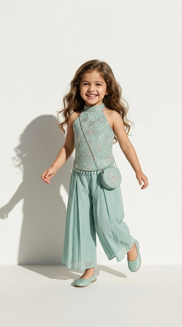 Mint Green Floral Indo-Western Set