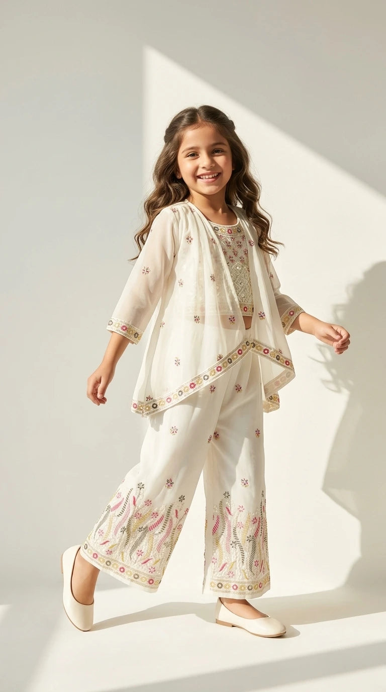 Ivory Floral Embroidered Cape Co-ord Set