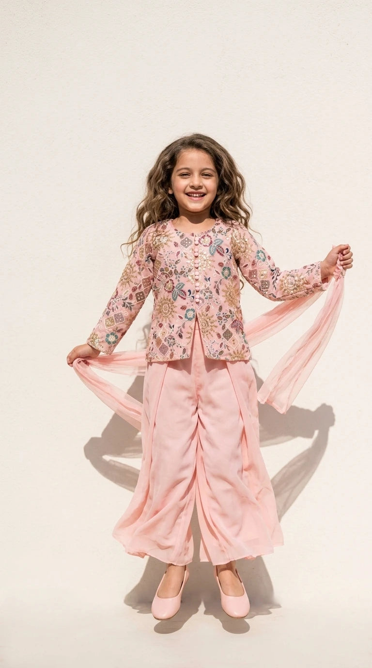 Blush Pink Embroidered Jacket Palazzo Set