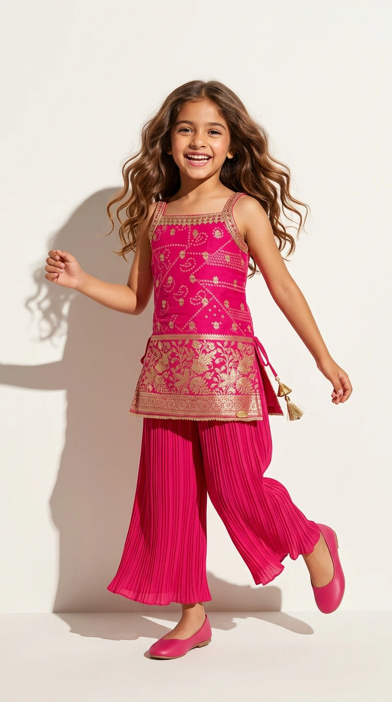 Rani Pink Pleated Palazzo Ethnic Set
