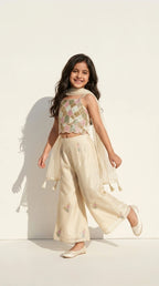 Pastel Ivory Geometric Embroidered Cape Set