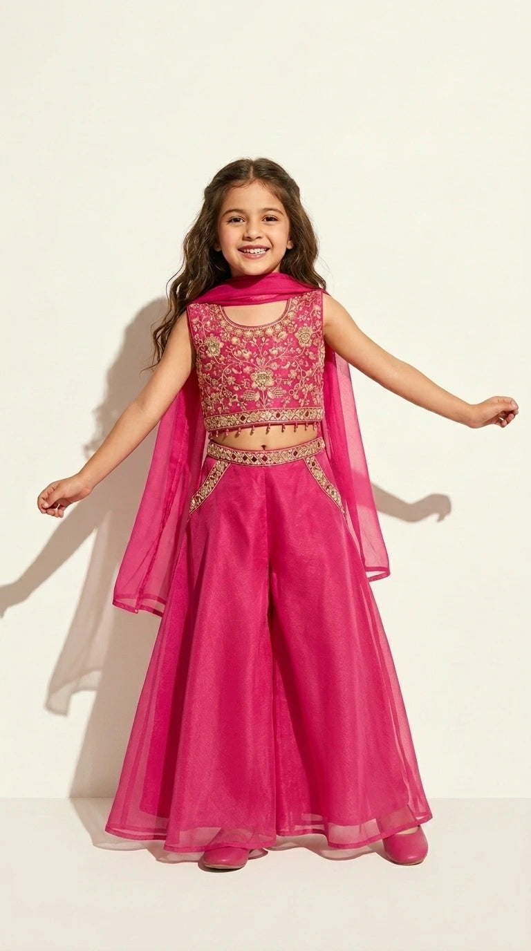 Rani Pink Embroidered Festive Sharara Set