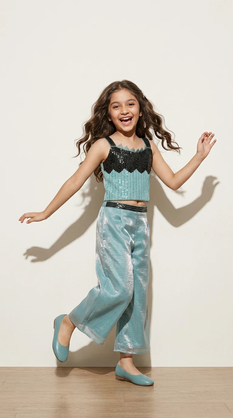 Aqua Shimmer Indo-Western Set