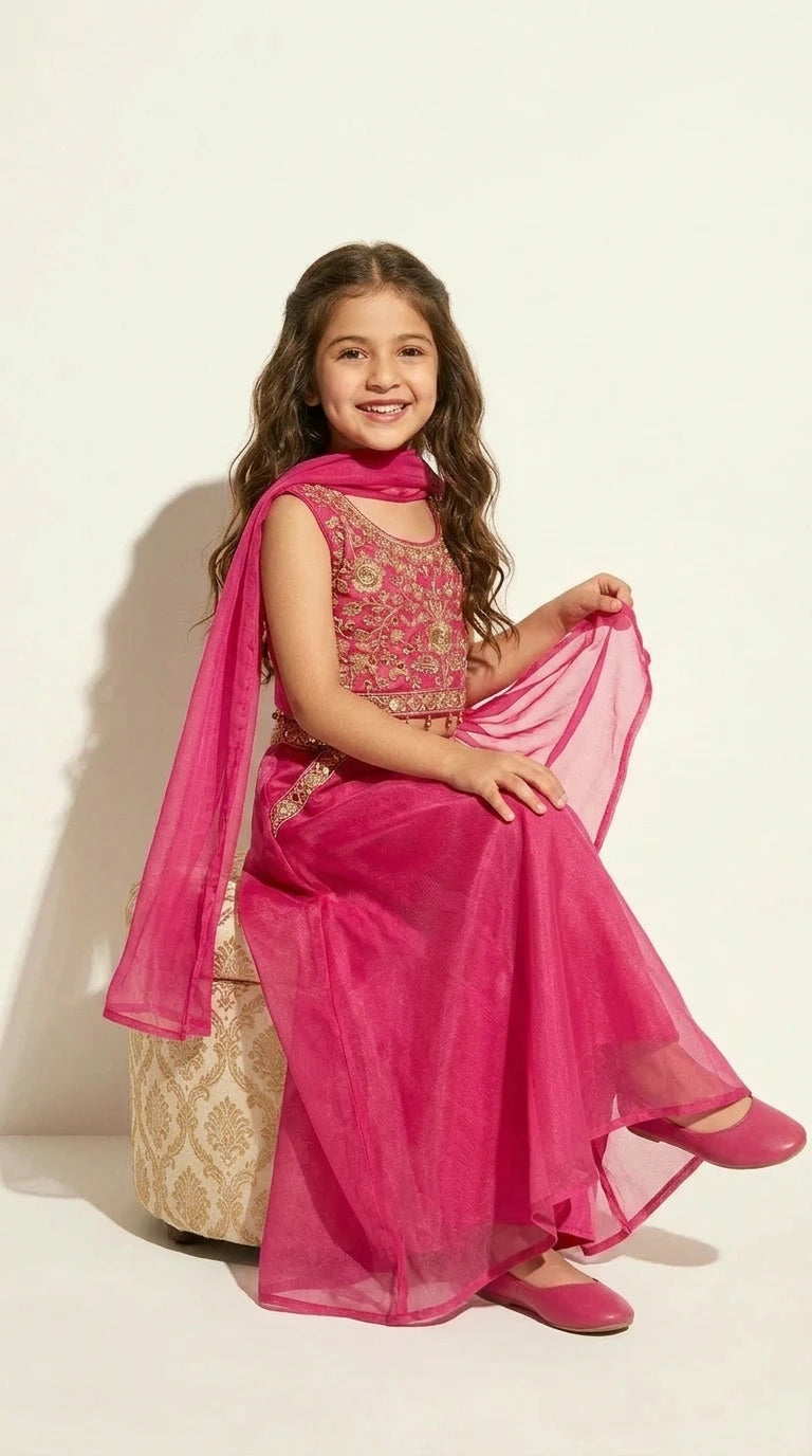 Rani Pink Embroidered Festive Sharara Set