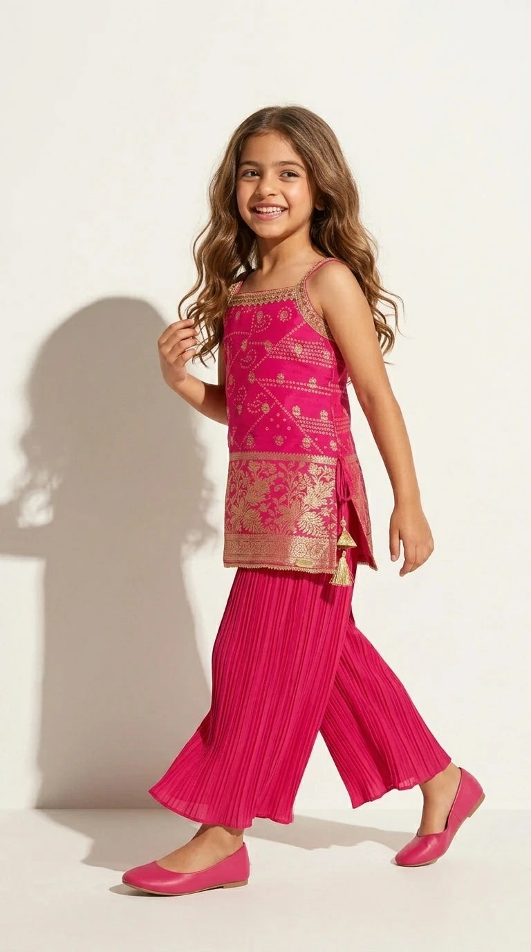 Rani Pink Pleated Palazzo Ethnic Set