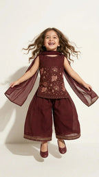 Wine Embroidered Sharara Set
