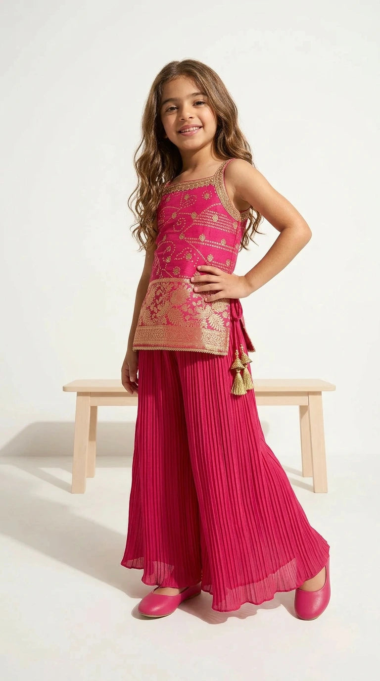 Rani Pink Pleated Palazzo Ethnic Set