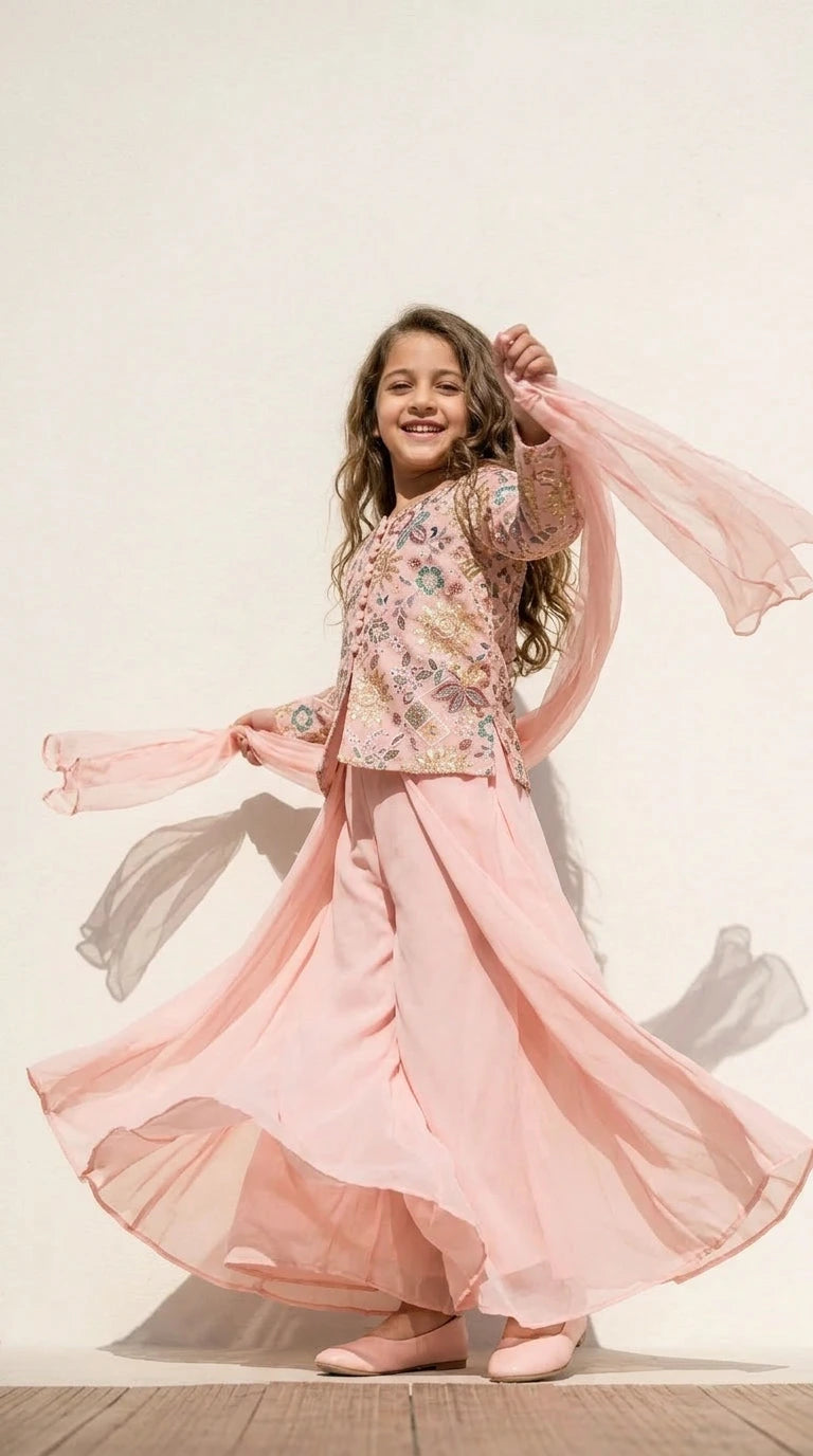 Blush Pink Embroidered Jacket Palazzo Set