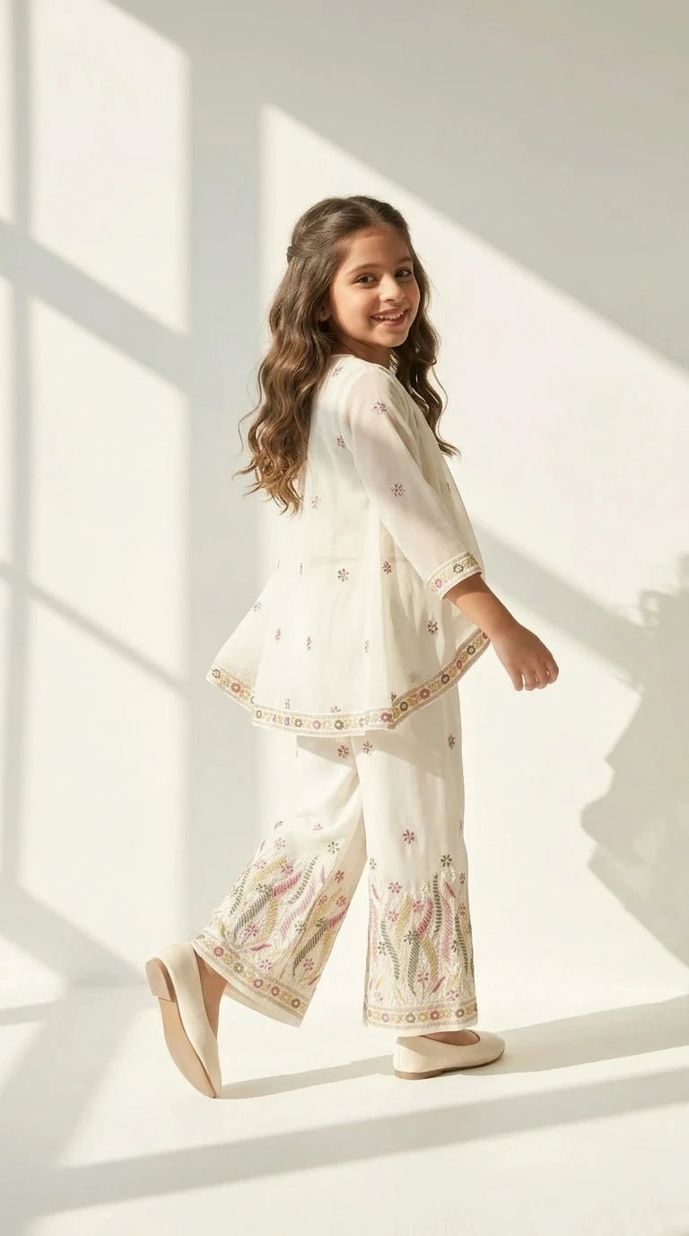 Ivory Floral Embroidered Cape Co-ord Set