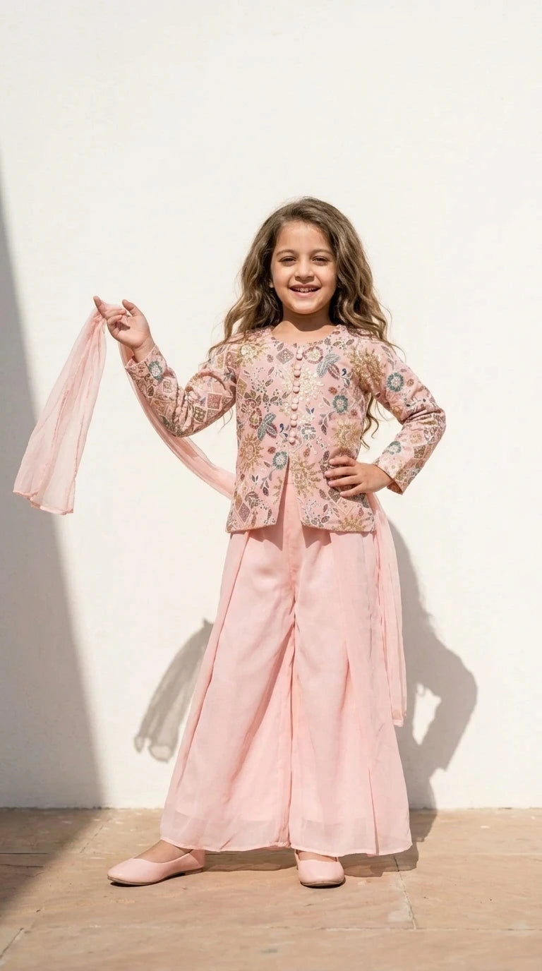 Blush Pink Embroidered Jacket Palazzo Set