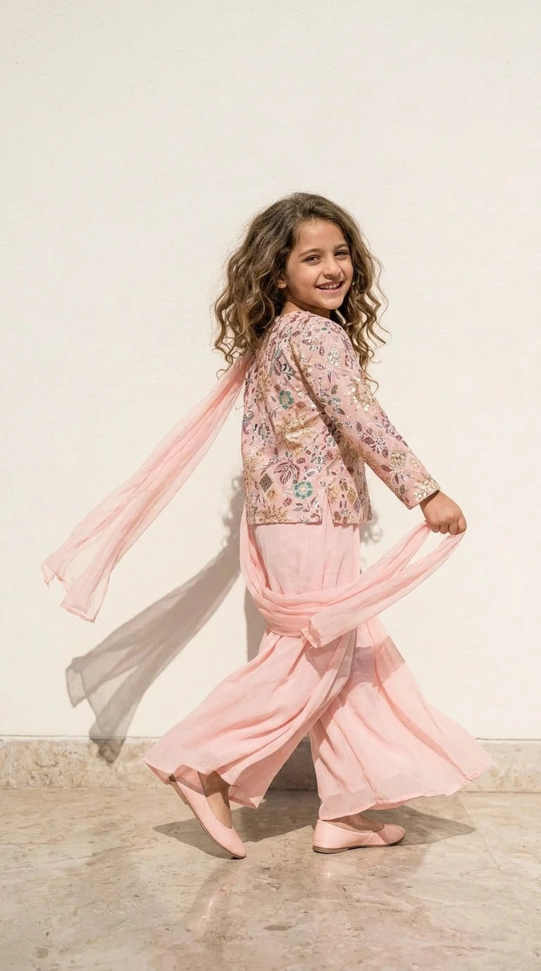 Blush Pink Embroidered Jacket Palazzo Set