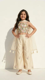 Pastel Ivory Geometric Embroidered Cape Set