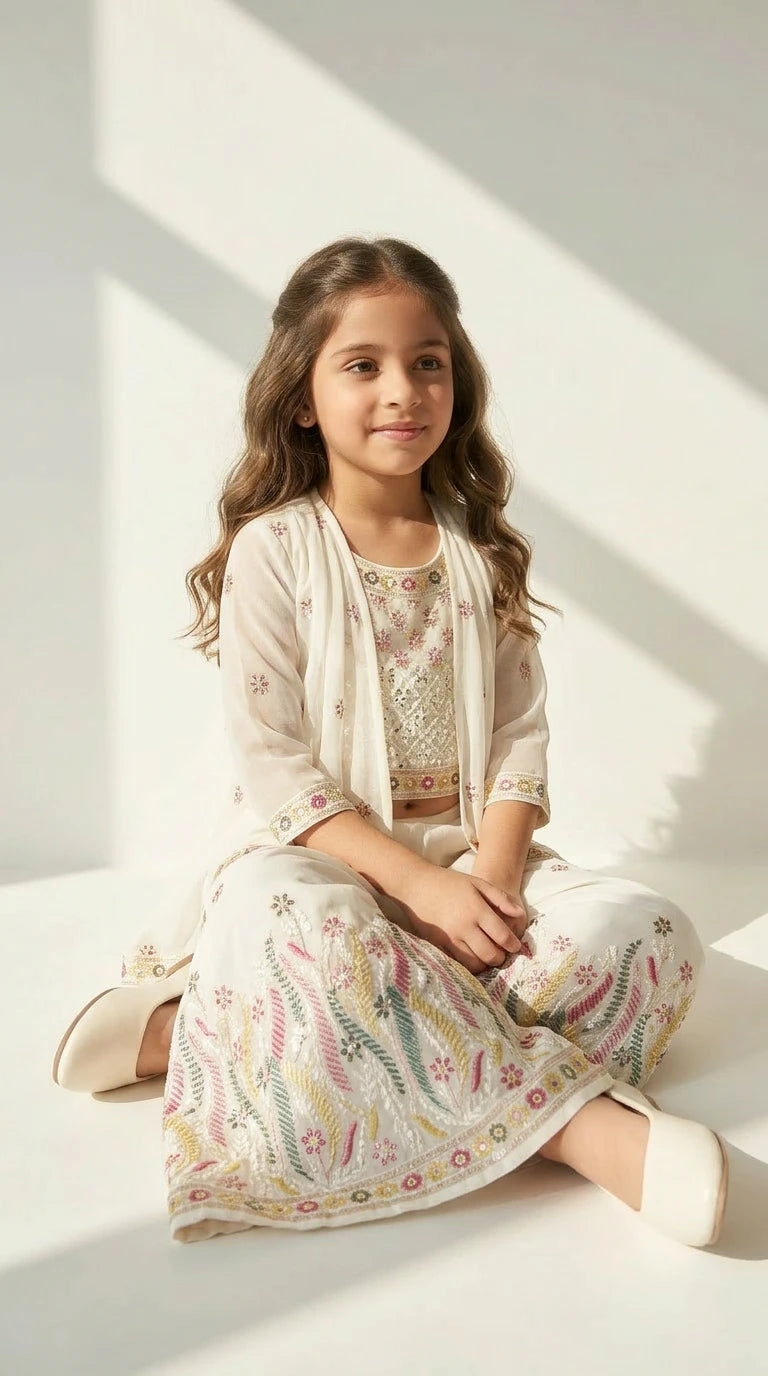 Ivory Floral Embroidered Cape Co-ord Set