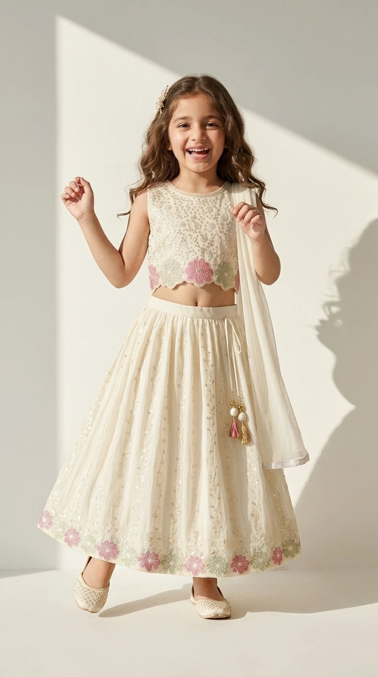 Ivory Floral Pastel Lehenga Set