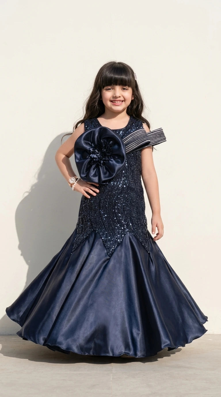 Midnight Rosette Mermaid Princess Gown