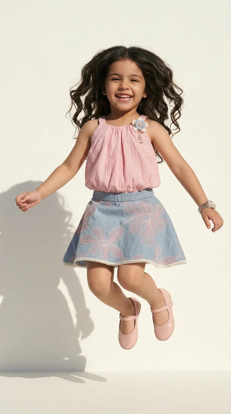 Blush Bloom Floral Skirt Set